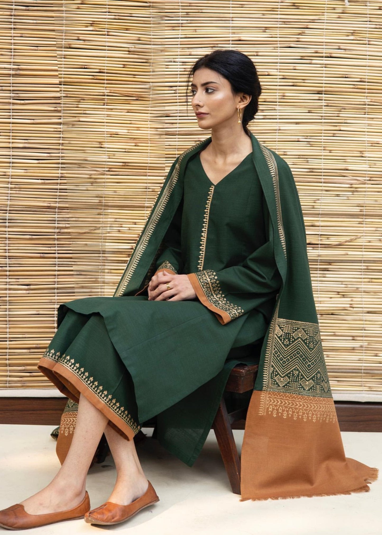 Dark Green Dhanak 3Pc ZB-289