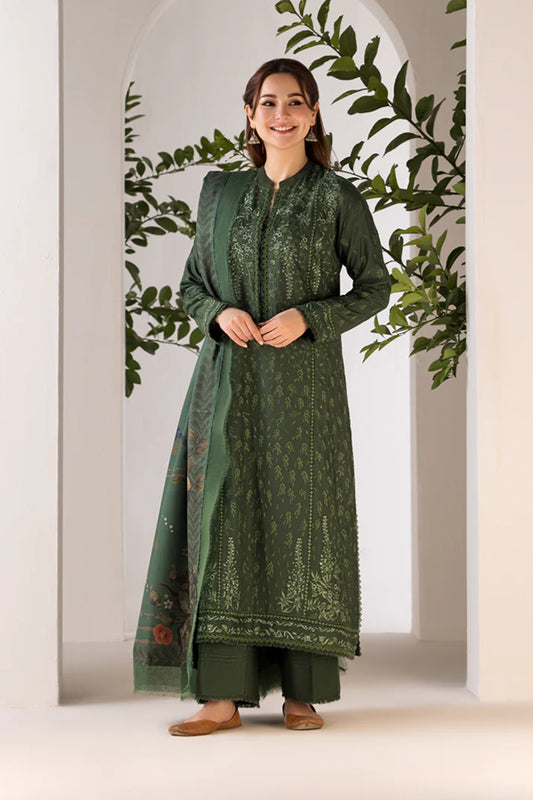 SOBIA NAZIR- 3PC DHANAK EMBROIDERED SHIRT WITH WOOL PRINT SHAWL AND TROUSER-BIC-3356