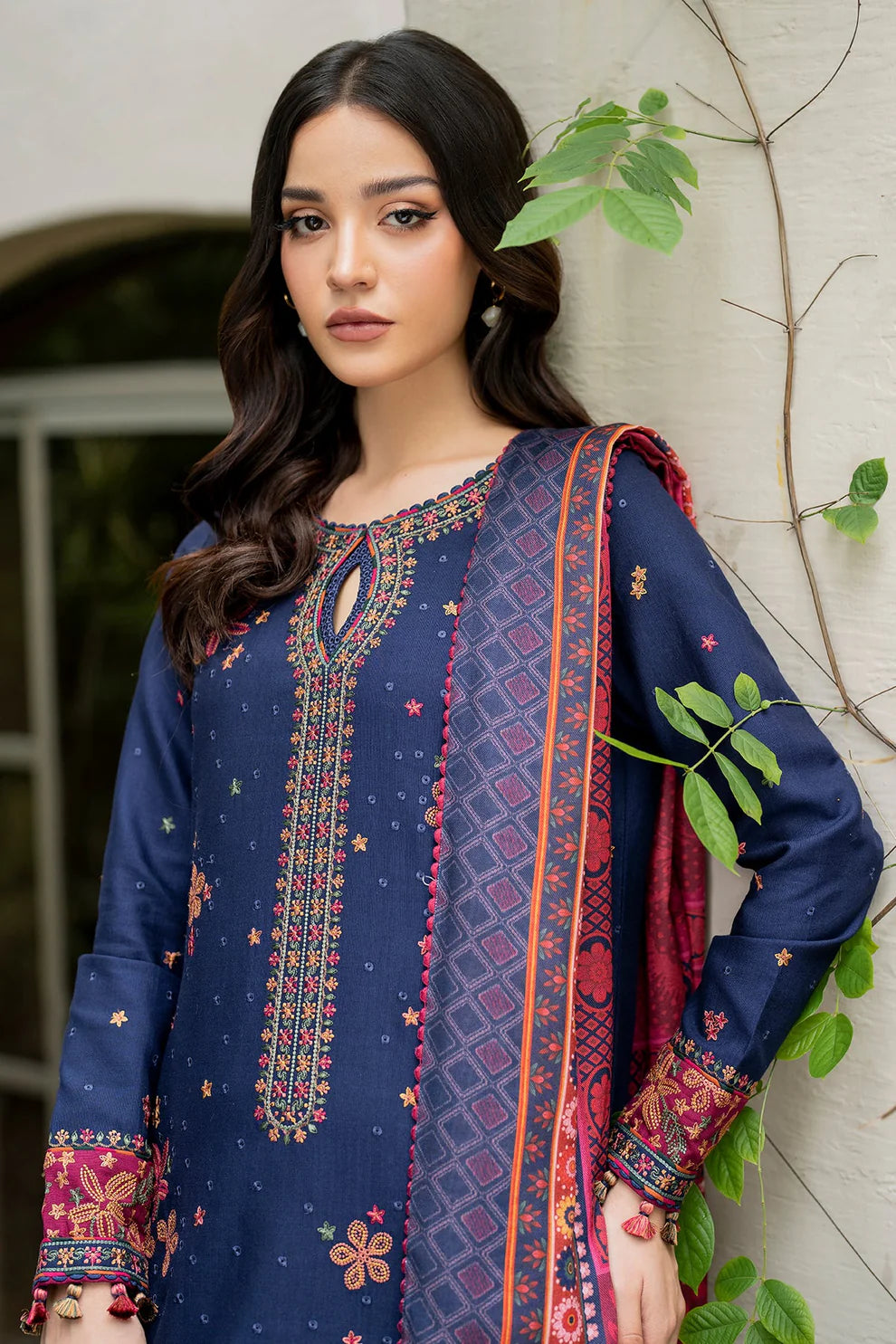 JAZMIN-3PC LAWN EMBROIDRED SHIRT WITH MONARK PRINT DUPATTA AND TROUSER-BIC-3561