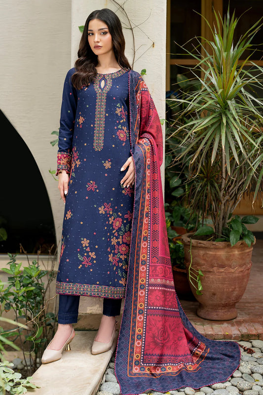 JAZMIN-3PC LAWN EMBROIDRED SHIRT WITH MONARK PRINT DUPATTA AND TROUSER-BIC-3561