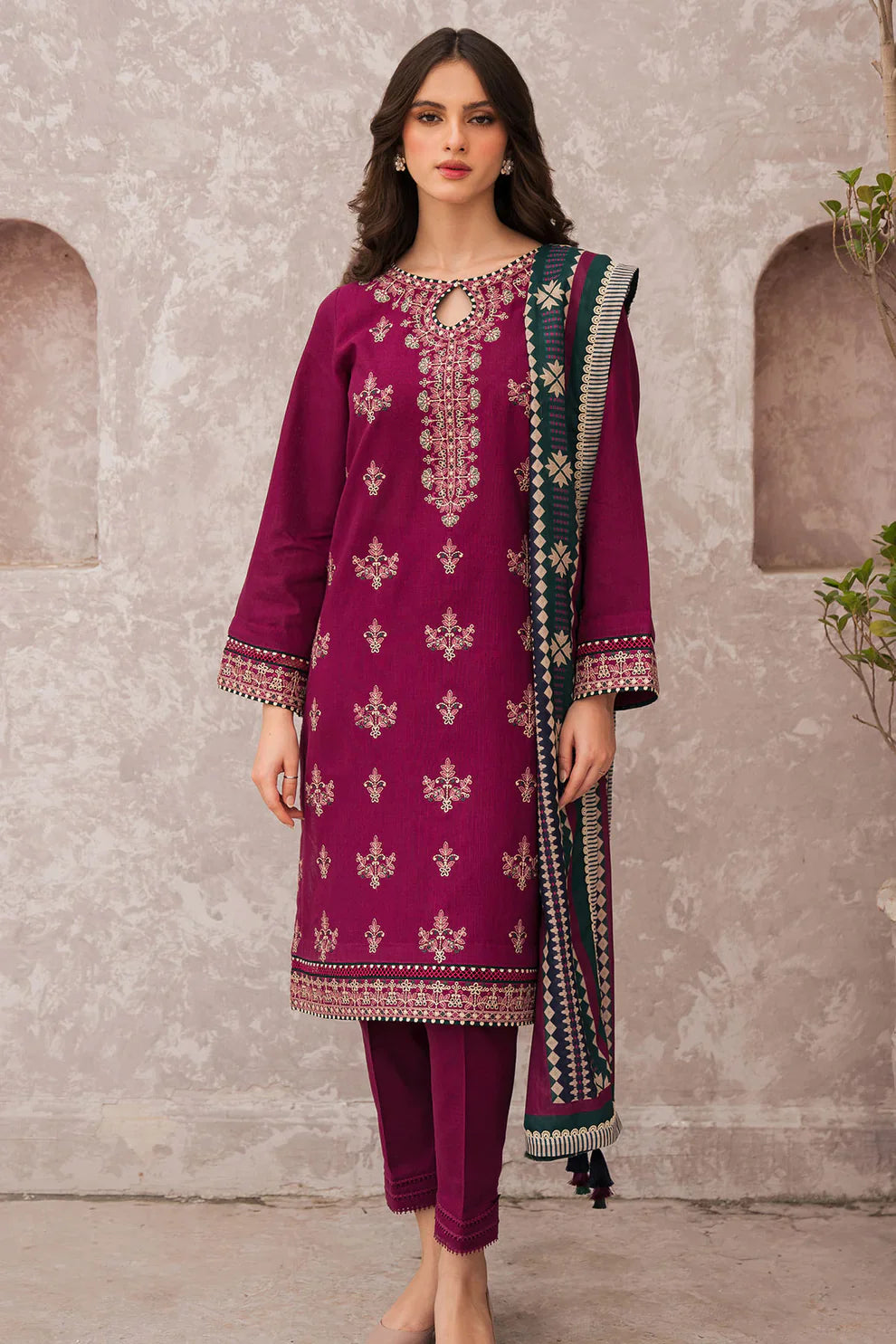 JAZMIN 3PC LAWN EMBROIDERED SHIRT WITH MONARK PRINT DUAPATTA-BIC- 3505