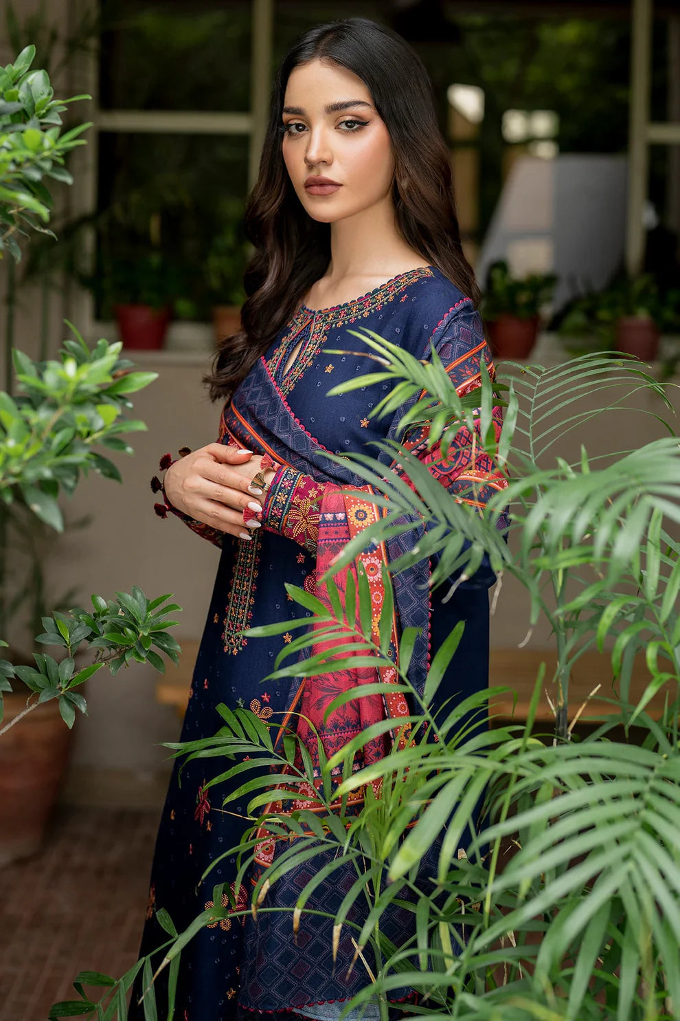 JAZMIN-3PC LAWN EMBROIDRED SHIRT WITH MONARK PRINT DUPATTA AND TROUSER-BIC-3561