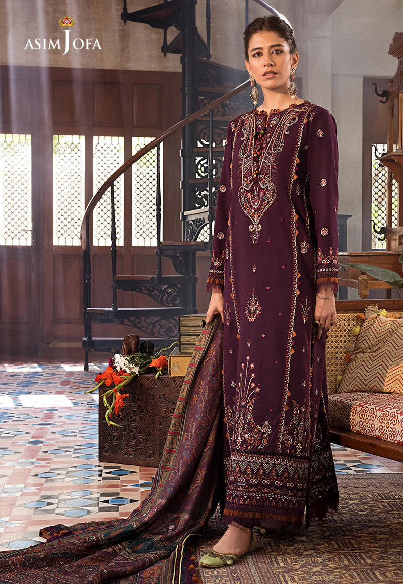 ASIM.JOFA-3PC LAWN EMBROIDERED SHIRT WITH MONARK PRINT DUPATTA AND TROUSER-BIC-3523