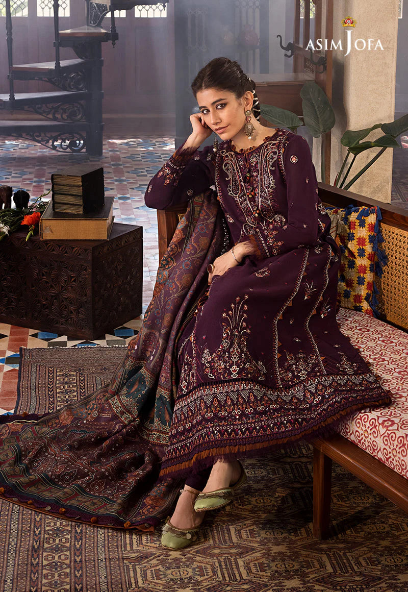 ASIM.JOFA-3PC LAWN EMBROIDERED SHIRT WITH MONARK PRINT DUPATTA AND TROUSER-BIC-3523