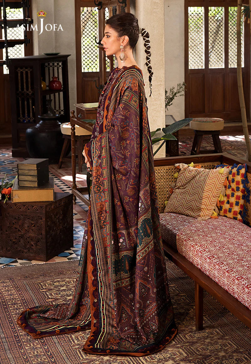 ASIM.JOFA-3PC LAWN EMBROIDERED SHIRT WITH MONARK PRINT DUPATTA AND TROUSER-BIC-3523