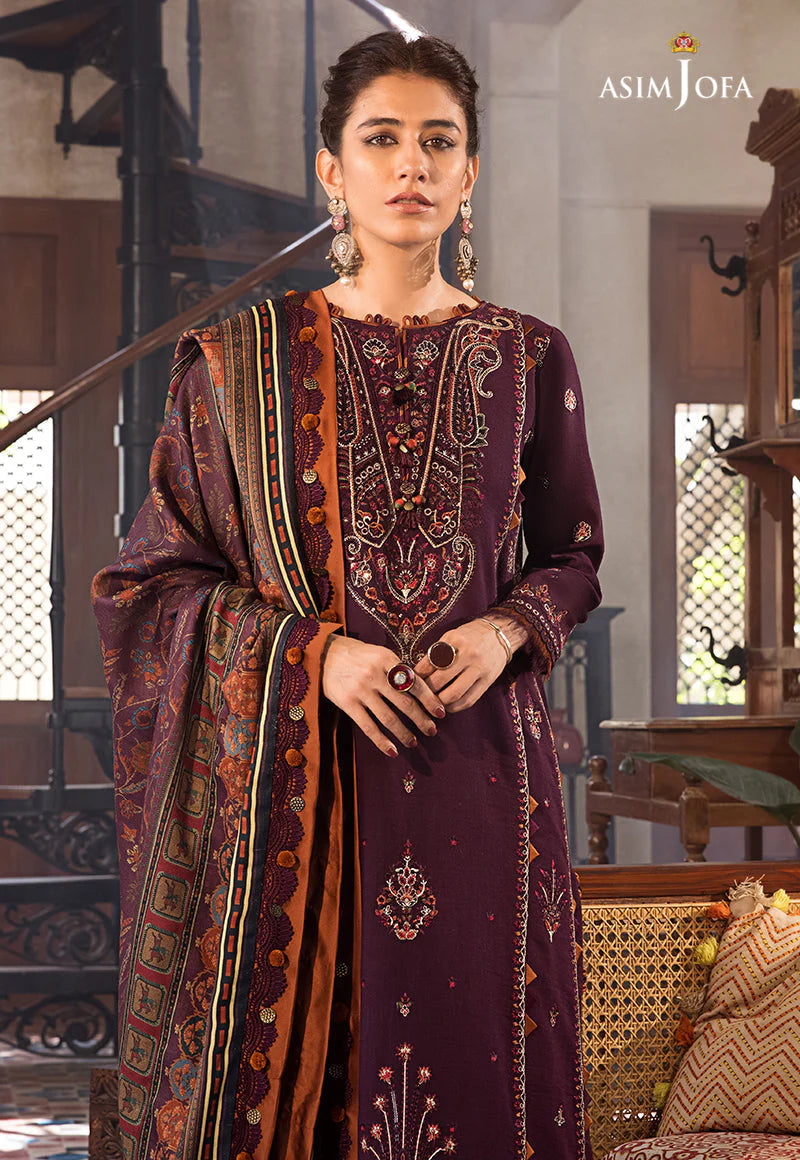 ASIM.JOFA-3PC LAWN EMBROIDERED SHIRT WITH MONARK PRINT DUPATTA AND TROUSER-BIC-3523