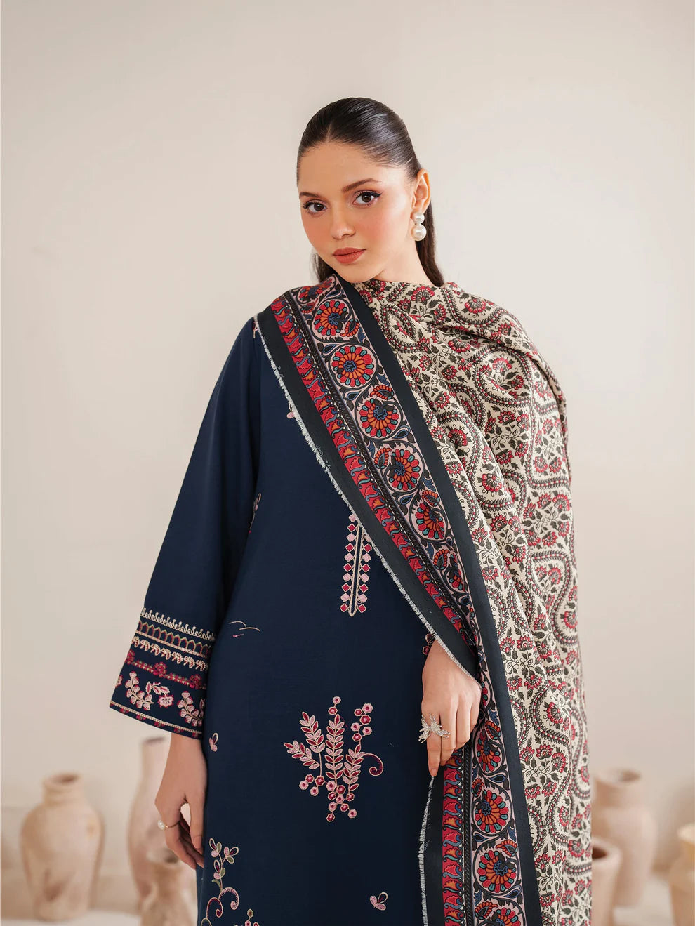 GARNET-3PC LAWN EMBROIDERED SHIRT WITH MONARK PRINT DUPATTA & LAWN TROUSER-3540