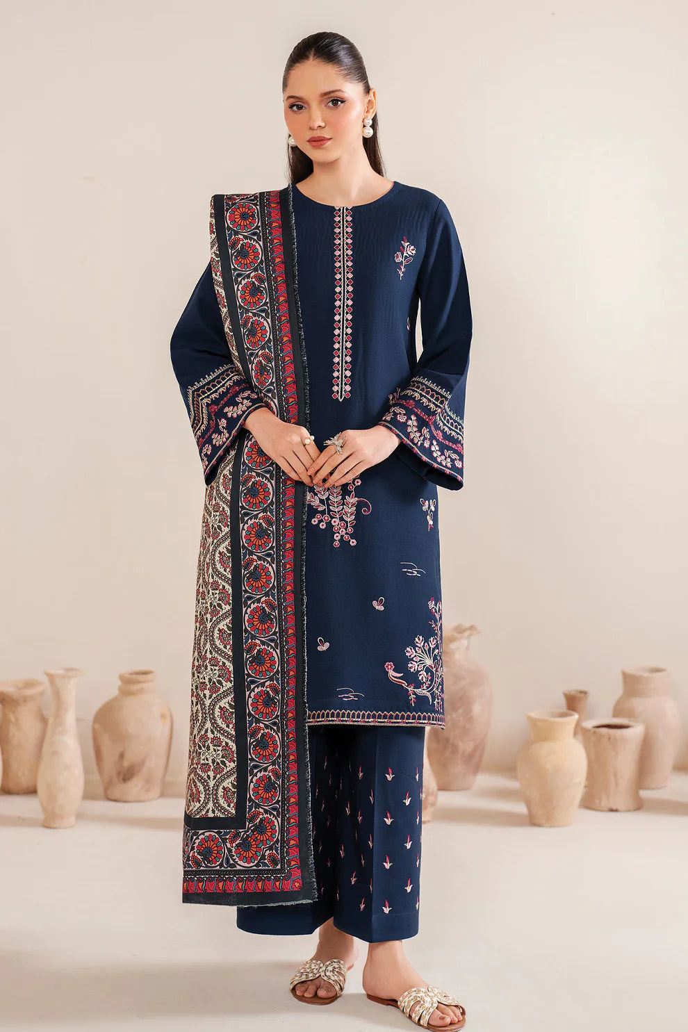 GARNET-3PC LAWN EMBROIDERED SHIRT WITH MONARK PRINT DUPATTA & LAWN TROUSER-3540