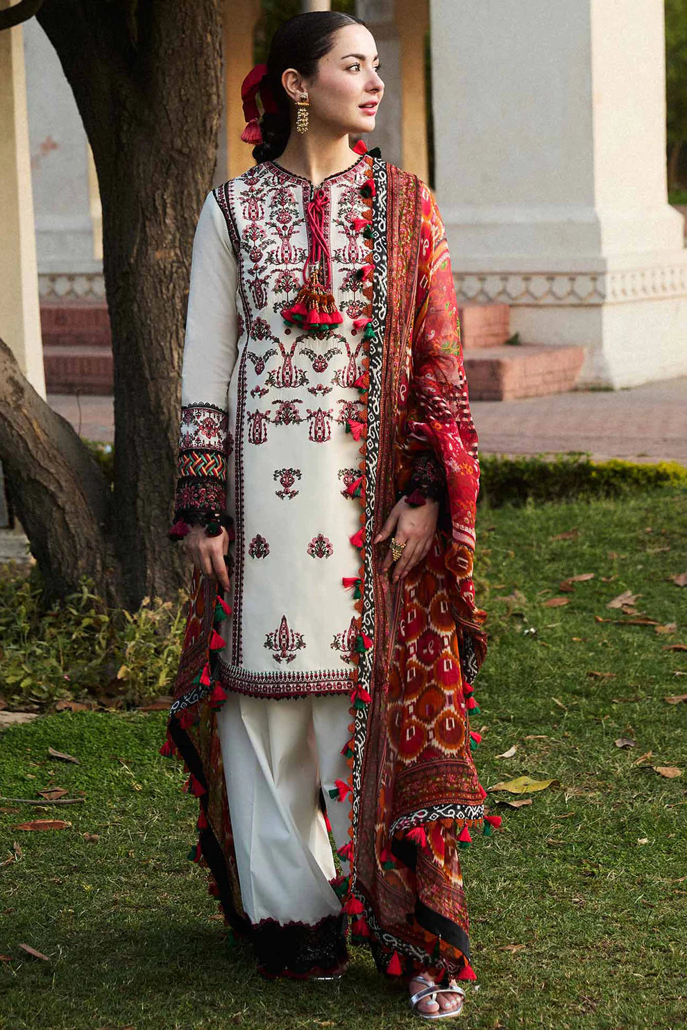 HUSSAIN REHAR- 3PC LAWN EMBROIDERED SHIRT WITH MONARK PRINT DUPATTA & TROUSER-BIC-3602