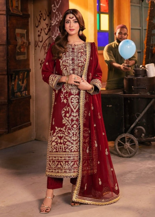 Ant Maroon Embroidered 3PC ZB-4046