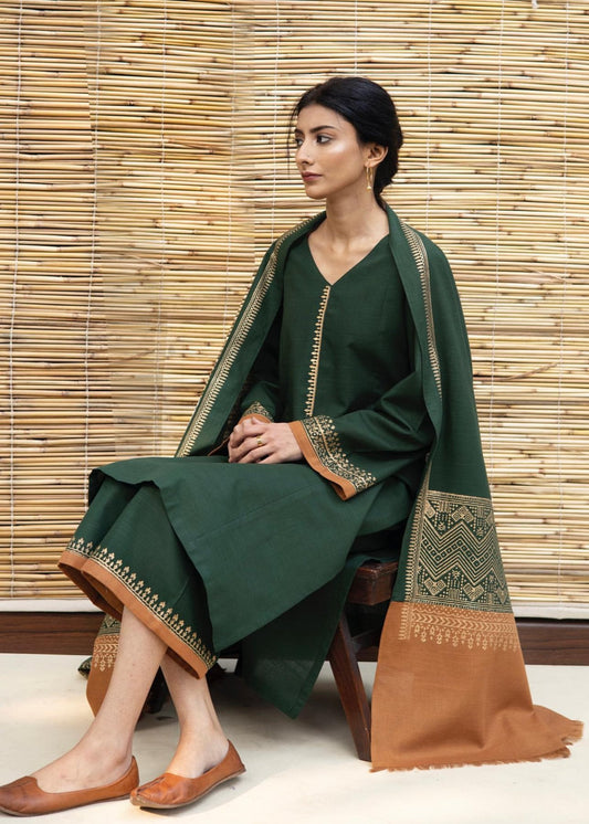 Dark Green  Dhanak 3Pc ZB-289