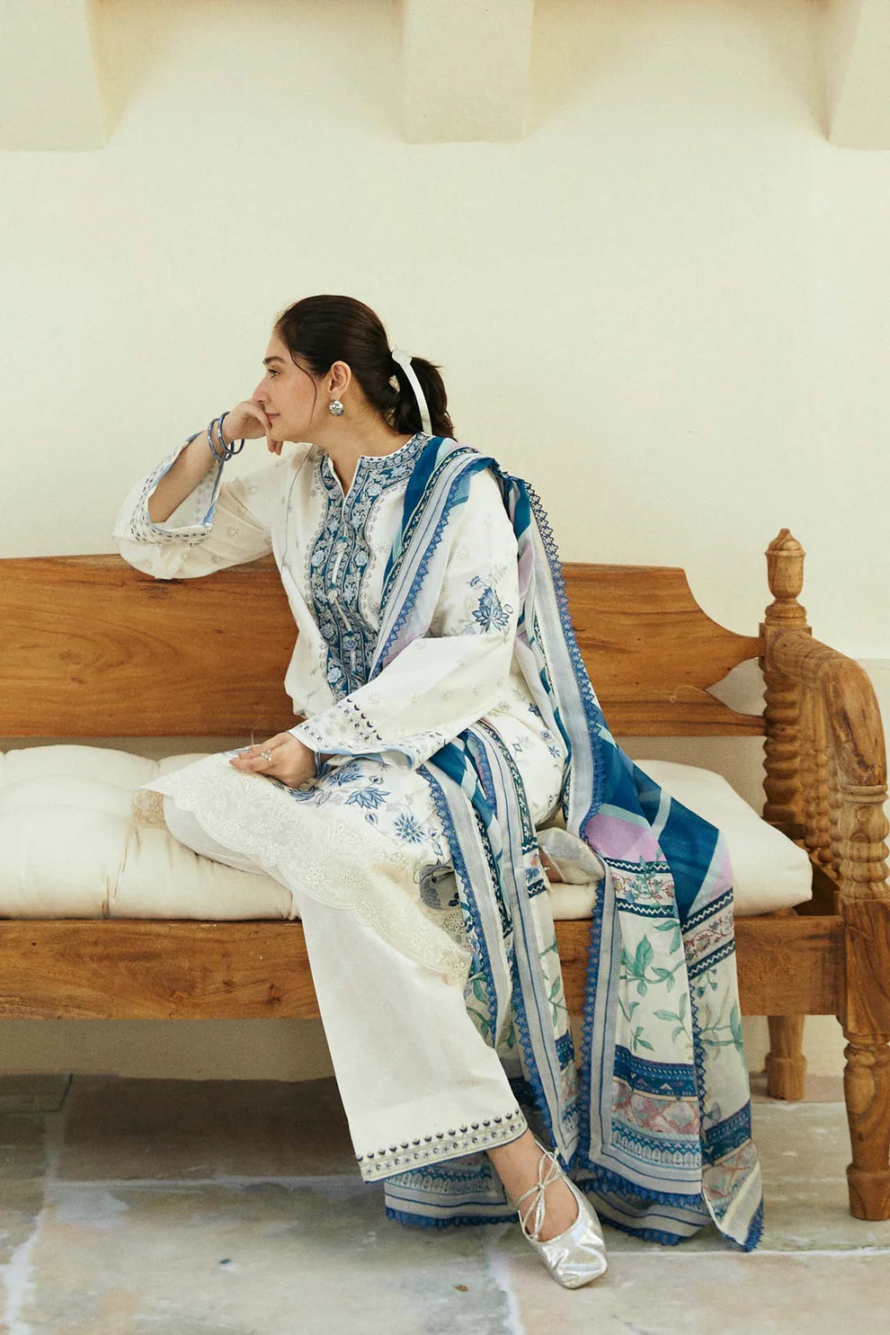 ZAHRA SHAHJAHAN- 3PC LAWN EMBROIDERED SHIRT WITH MONARK PRINT DUPATTA & TROUSER-BIC-3553