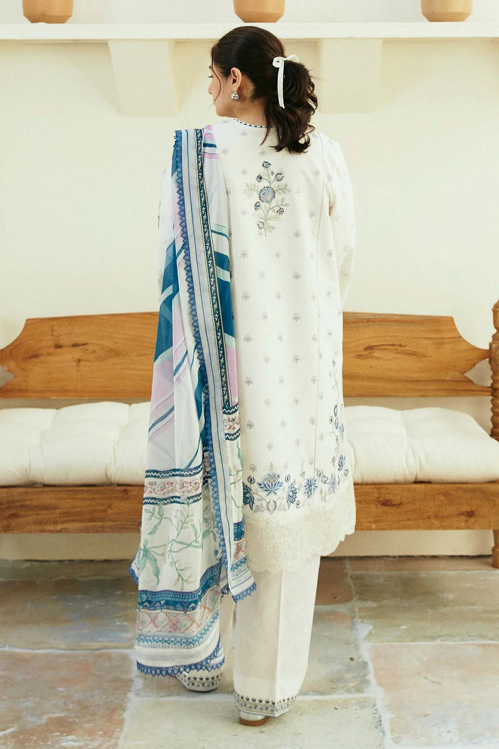 ZAHRA SHAHJAHAN- 3PC LAWN EMBROIDERED SHIRT WITH MONARK PRINT DUPATTA & TROUSER-BIC-3553