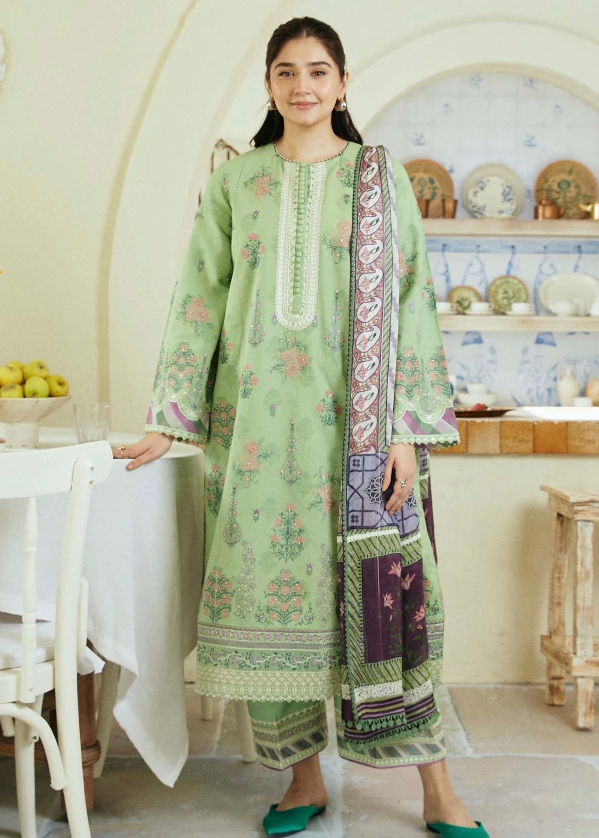 Pistachio Embroidered 3PC ZB-4048