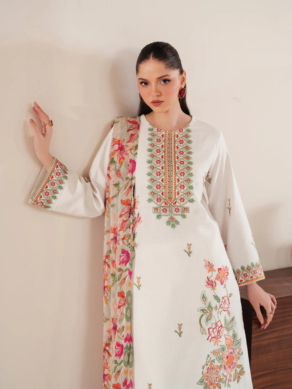 GARNET-3PC LAWN EMBROIDERED SHIRT WITH MONARK PRINT DUPATTA & LAWN TROUSER-3533