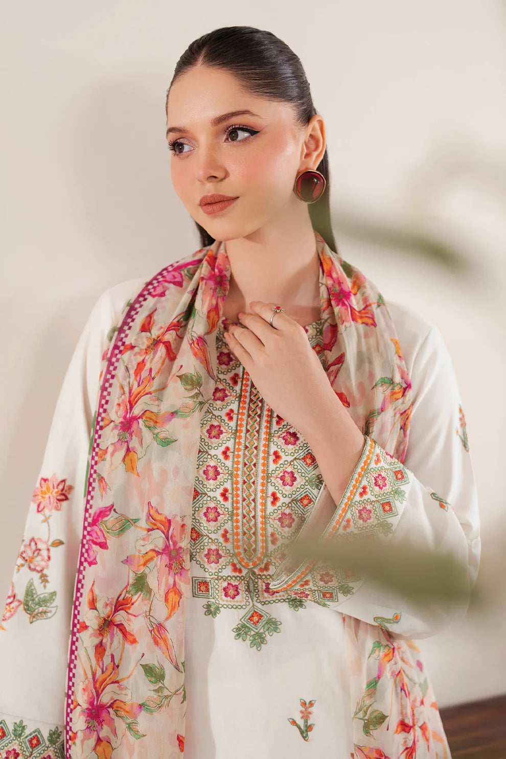 GARNET-3PC LAWN EMBROIDERED SHIRT WITH MONARK PRINT DUPATTA & LAWN TROUSER-3533