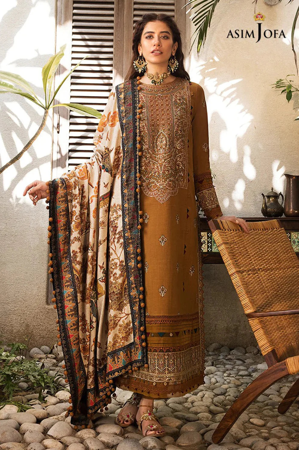 ASIM JOFA-3PC LAWN EMBROIDERED WITH MONARK PTINT DUPATTA & TROUSR-BIC-3537