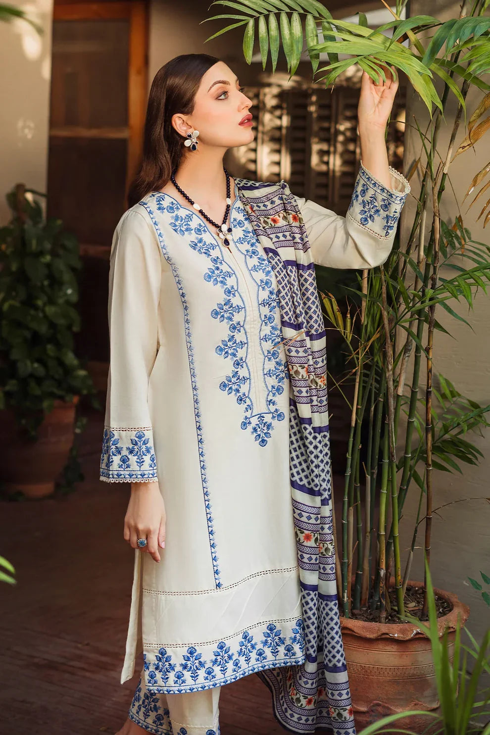 ZIVA-3PC LAWN EMBROIDERED SHIRT WITH MONARK PRINTED DUPATTA & EMB TROUSER-BIC-3622