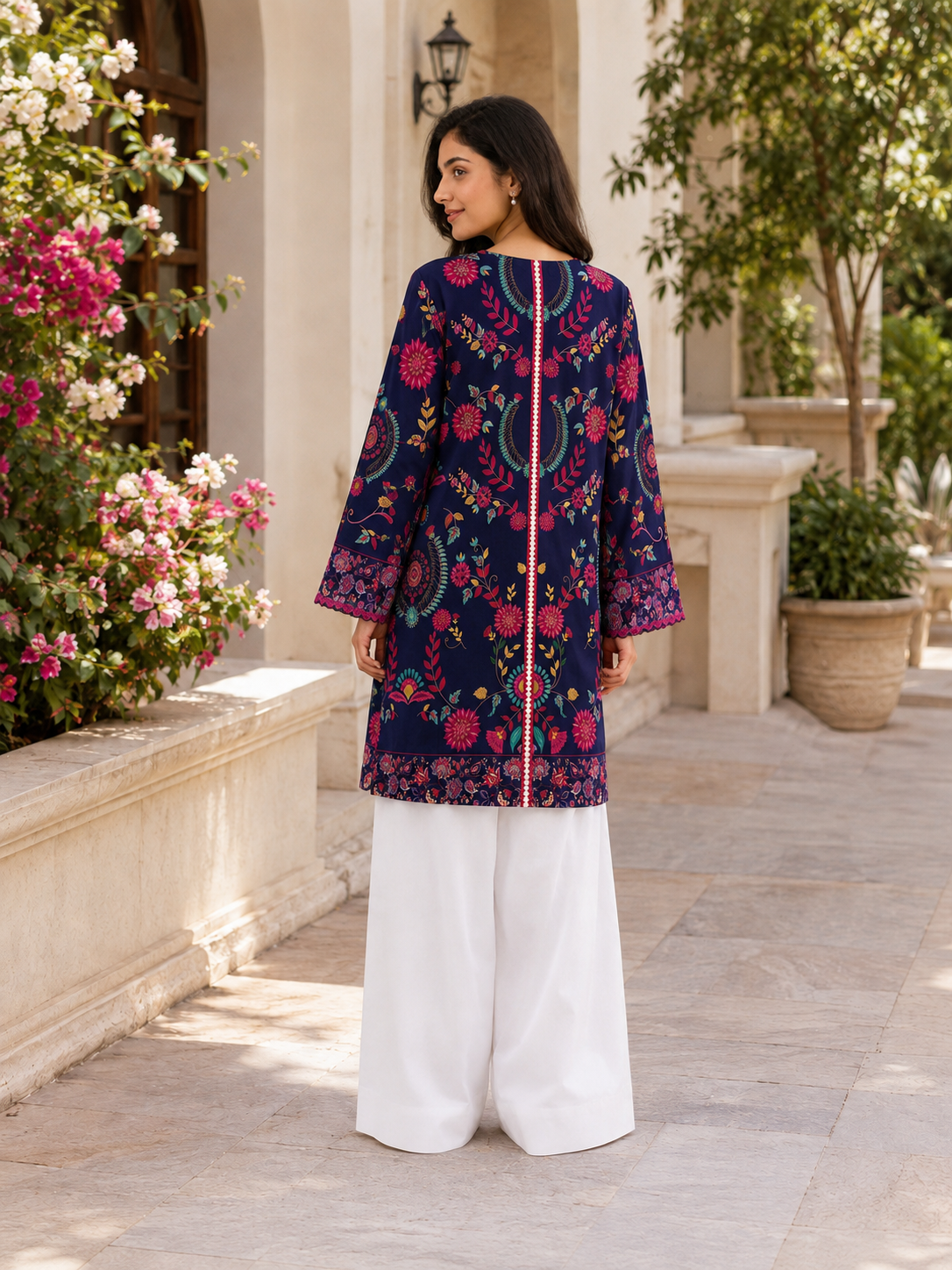Navy Floral Kurta