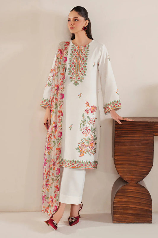 GARNET-3PC LAWN EMBROIDERED SHIRT WITH MONARK PRINT DUPATTA & LAWN TROUSER-3533