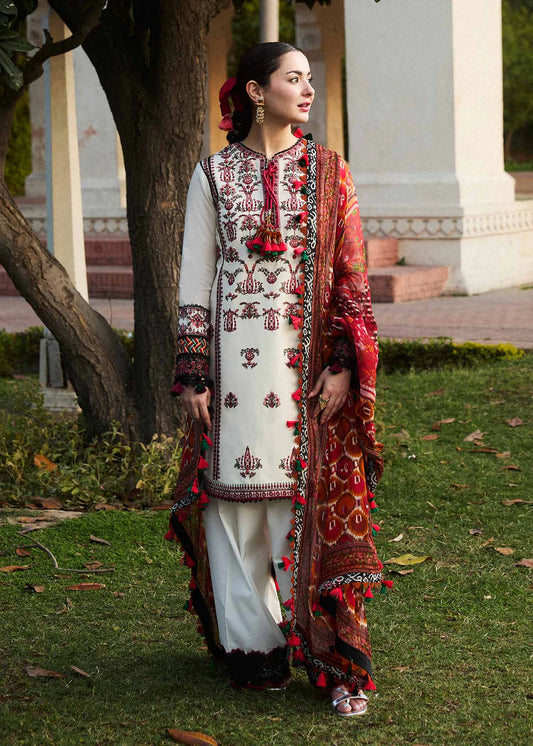 HUSSAIN REHAR- 3PC LAWN EMBROIDERED SHIRT WITH MONARK PRINT DUPATTA & TROUSER-BIC-3602