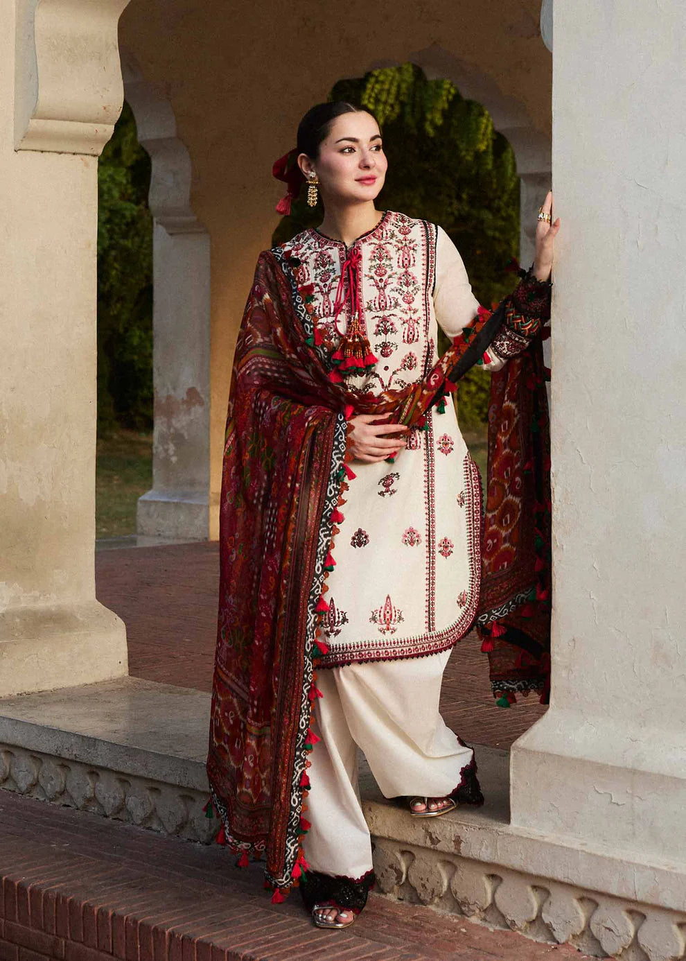 HUSSAIN REHAR- 3PC LAWN EMBROIDERED SHIRT WITH MONARK PRINT DUPATTA & TROUSER-BIC-3602