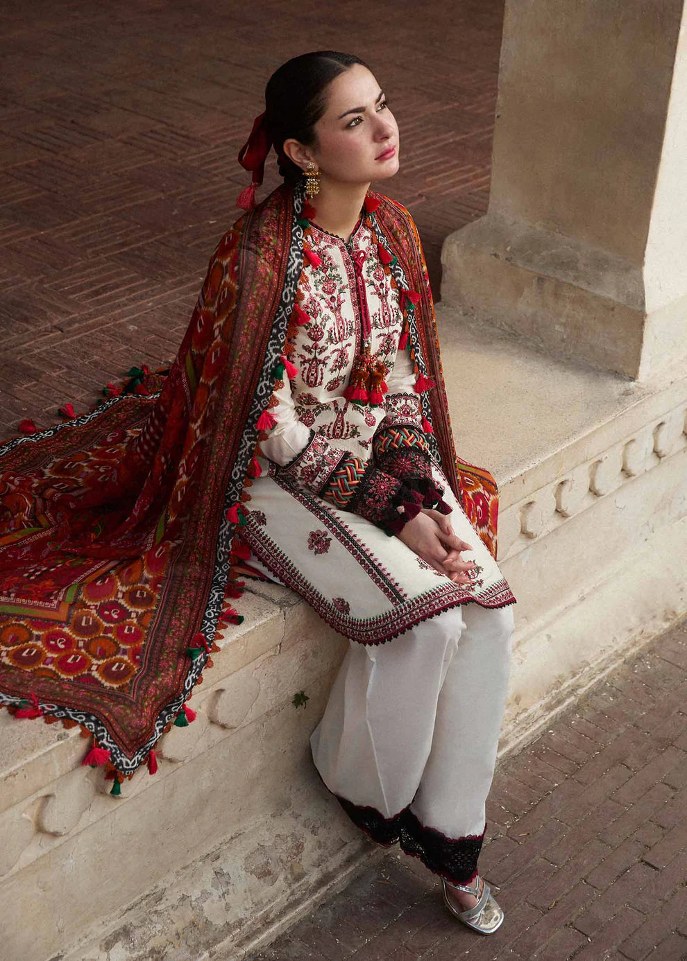 HUSSAIN REHAR- 3PC LAWN EMBROIDERED SHIRT WITH MONARK PRINT DUPATTA & TROUSER-BIC-3602